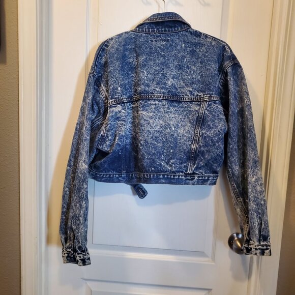 🔥Jordache Iconic 80s Acid Wash Denim Jacket | Wide Collar Cropped Oversized L🔥 - Picture 4 of 14